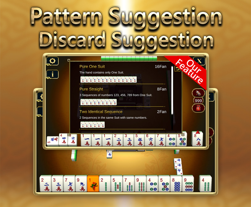 Mahjong World 2 provide Pattern Suggestion and Discard Suggestion feature.